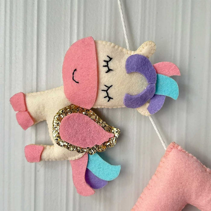 Personalized Unicorn Fairy Felt Bunting Garland For Kids - Hanging Close-up Front View