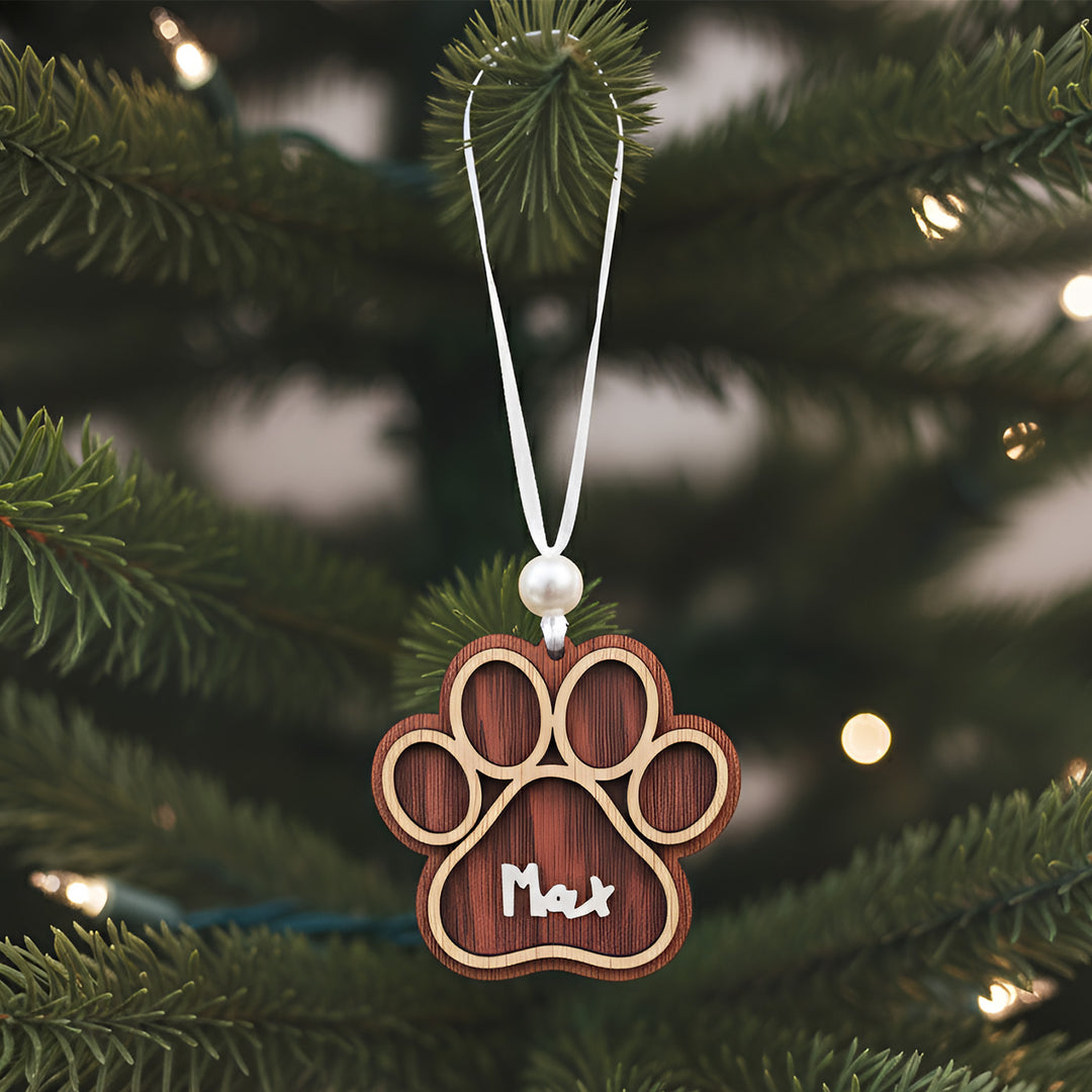 Personalized Paw Theme MDF Wood Ornament For Christmas Tree Decoration