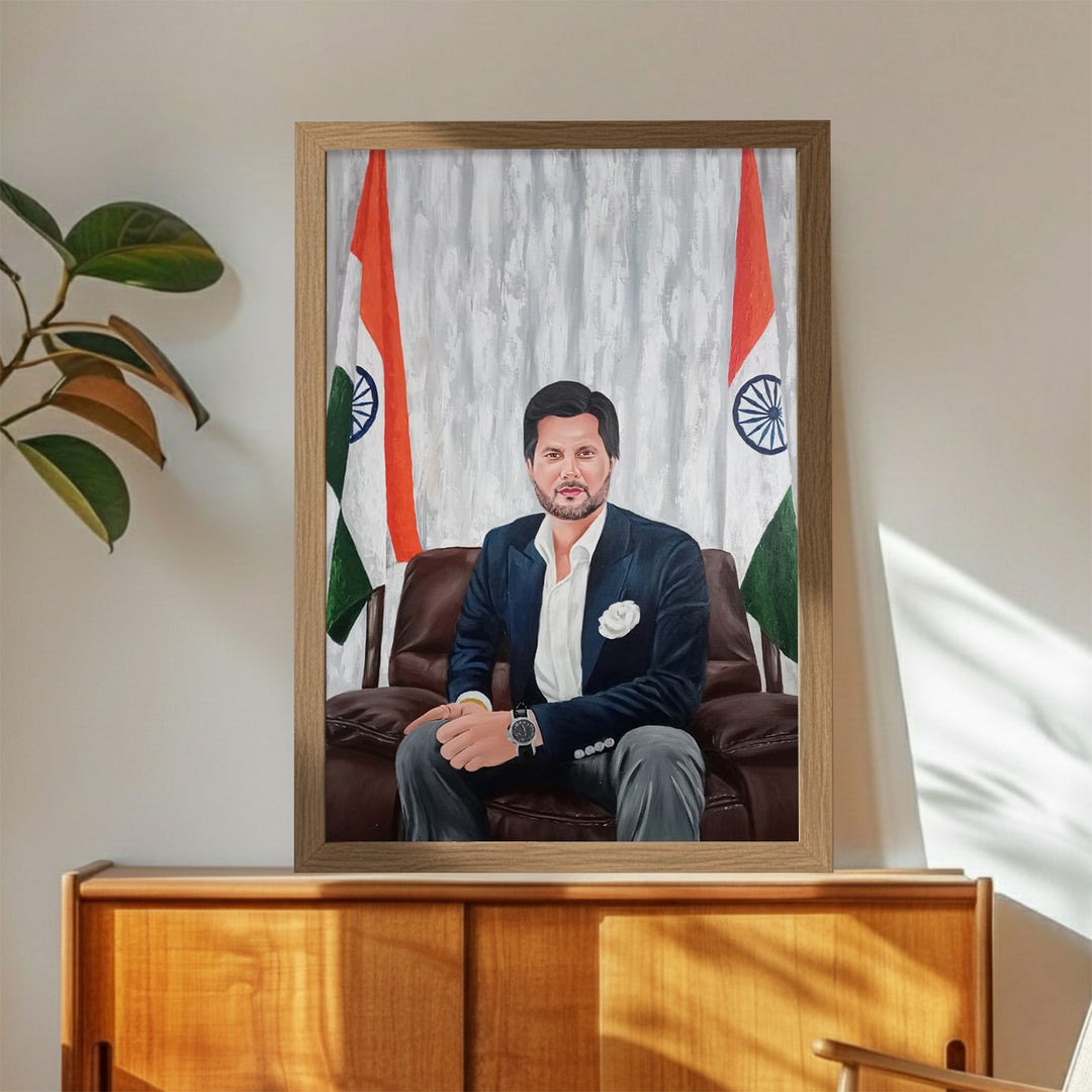 Photo Personalized Hand Painted Portrait With Premium Wooden Frame