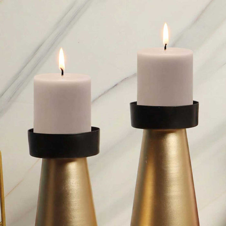 Set of 2 | Handmade Gold & Black Cone Metal Tealight Holders For Festive Decor