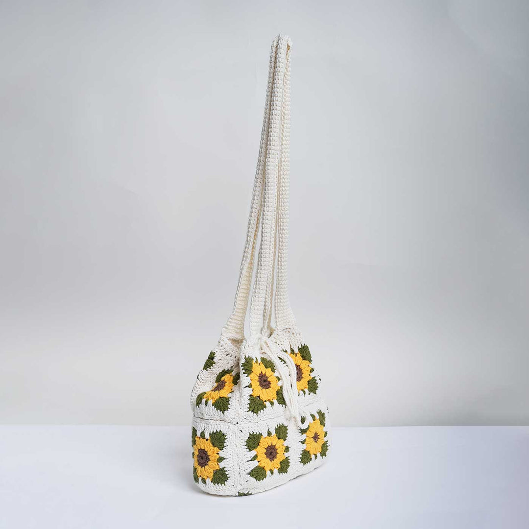 Handmade Crochet Sunflower Design Cotton Handbag