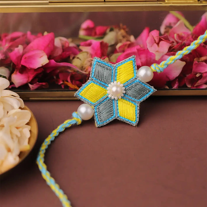 Handmade Embroidered Flower Rakhi With Roli Chawal