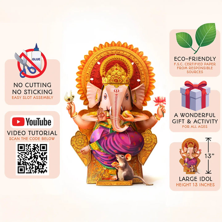 Ready To Make Ganesha Idol Paper Diy Kit | 13 Inces