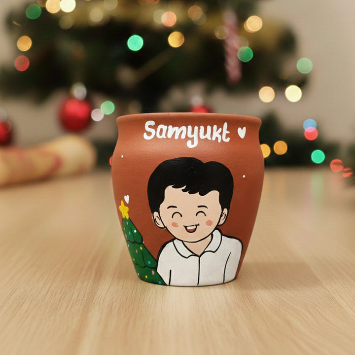 Photo Personalized Hand-Painted Christmas Theme Terracotta Mug
