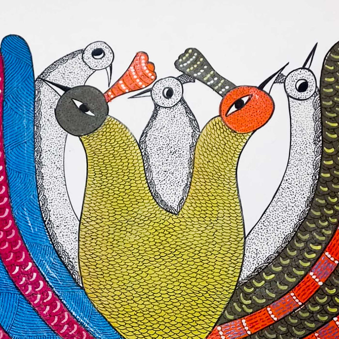 11 x 15 Inch | Colours of Togetherness | Original Hand Painted Tribal Gond Art Painting | Acrylic Paints On Paper