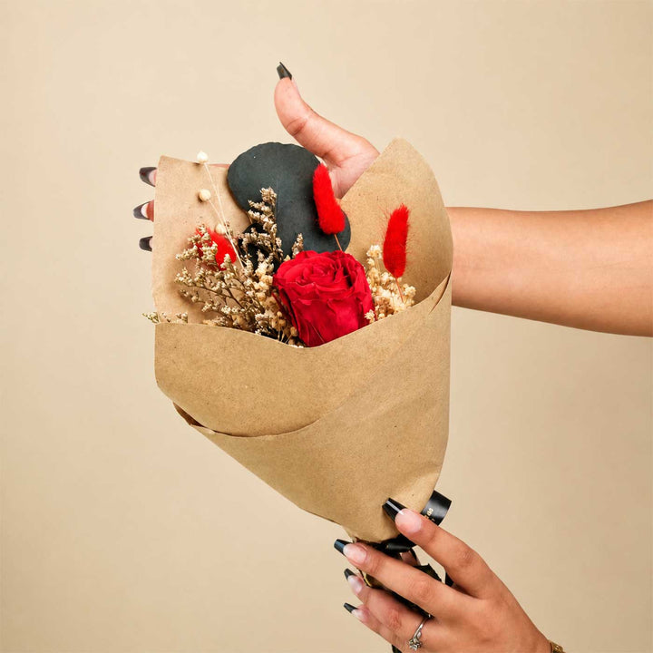 Ruby Romance Real Red Rose With Dried Flower Bouquet