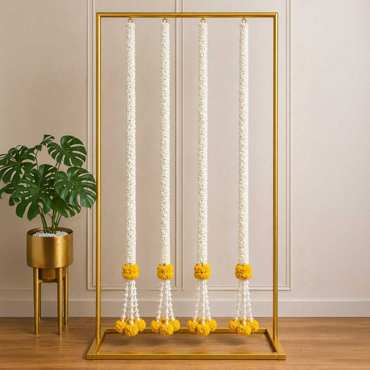 Handcrafted Jasmine and Marigold Artificial Flower Hangings With Gold Bead Detailing