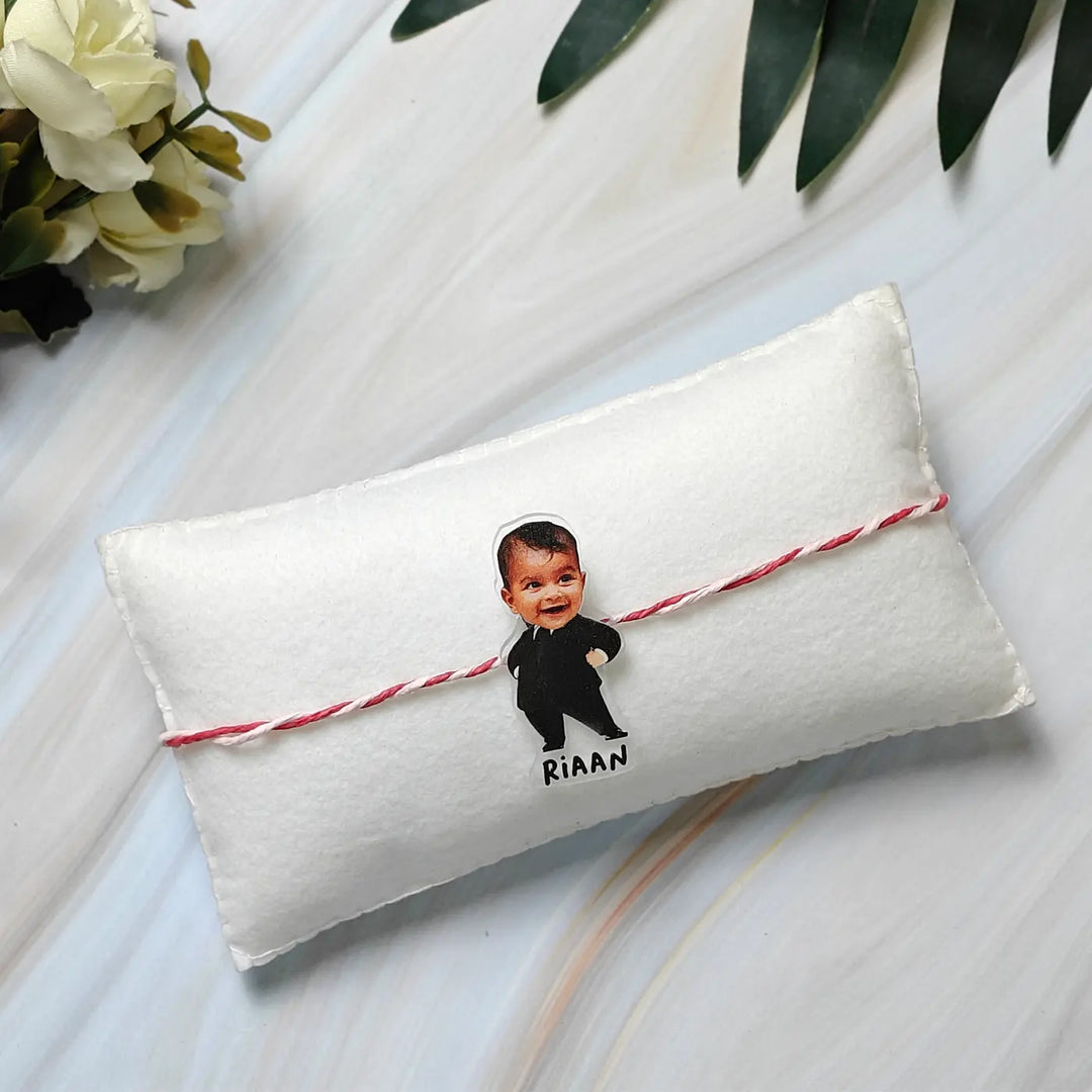 Photo Personalized Reusable Caricature Boss Baby Theme Acrylic Kids Rakhi