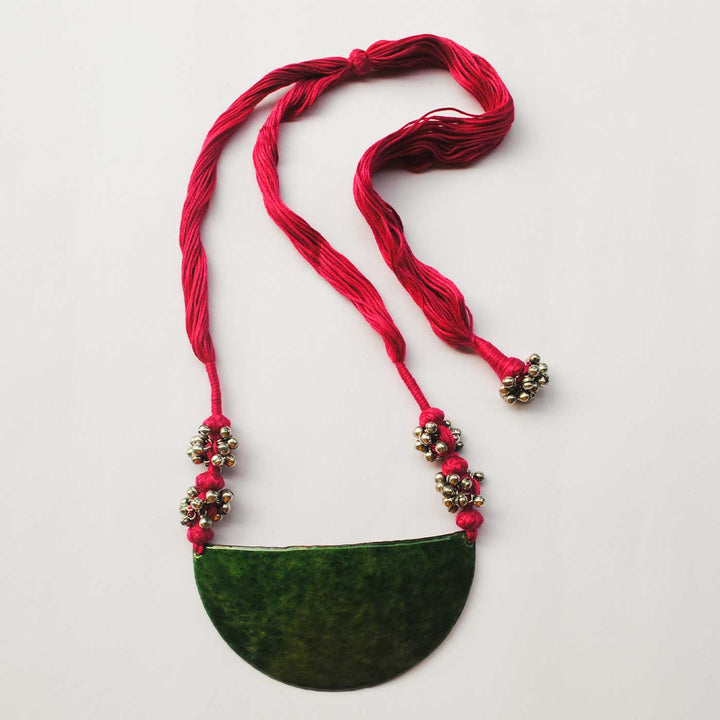 Handmade Half Moon Shaped Ghungroo Copper Enamel Necklace