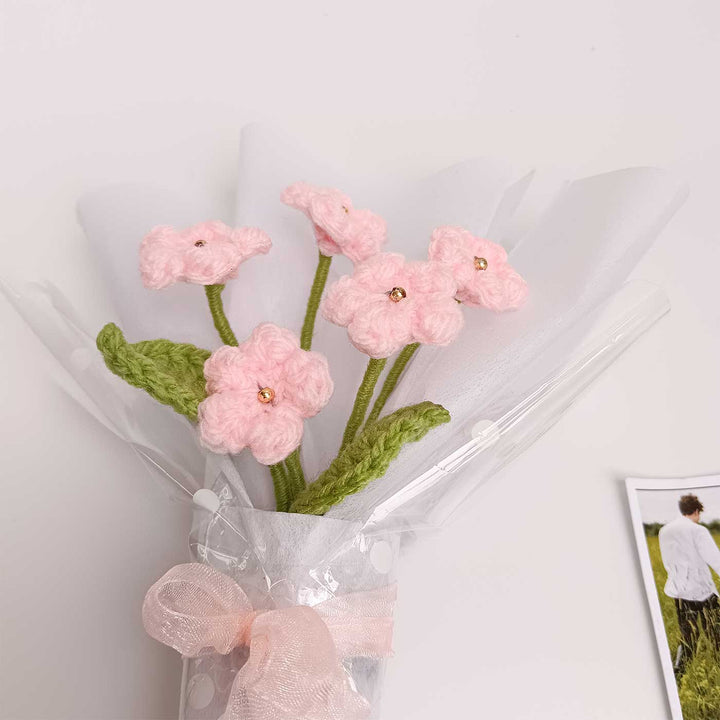 Handmade Crochet Light Pink Blossom Mini Flower Bouquet | Includes Photo & Greeting Card