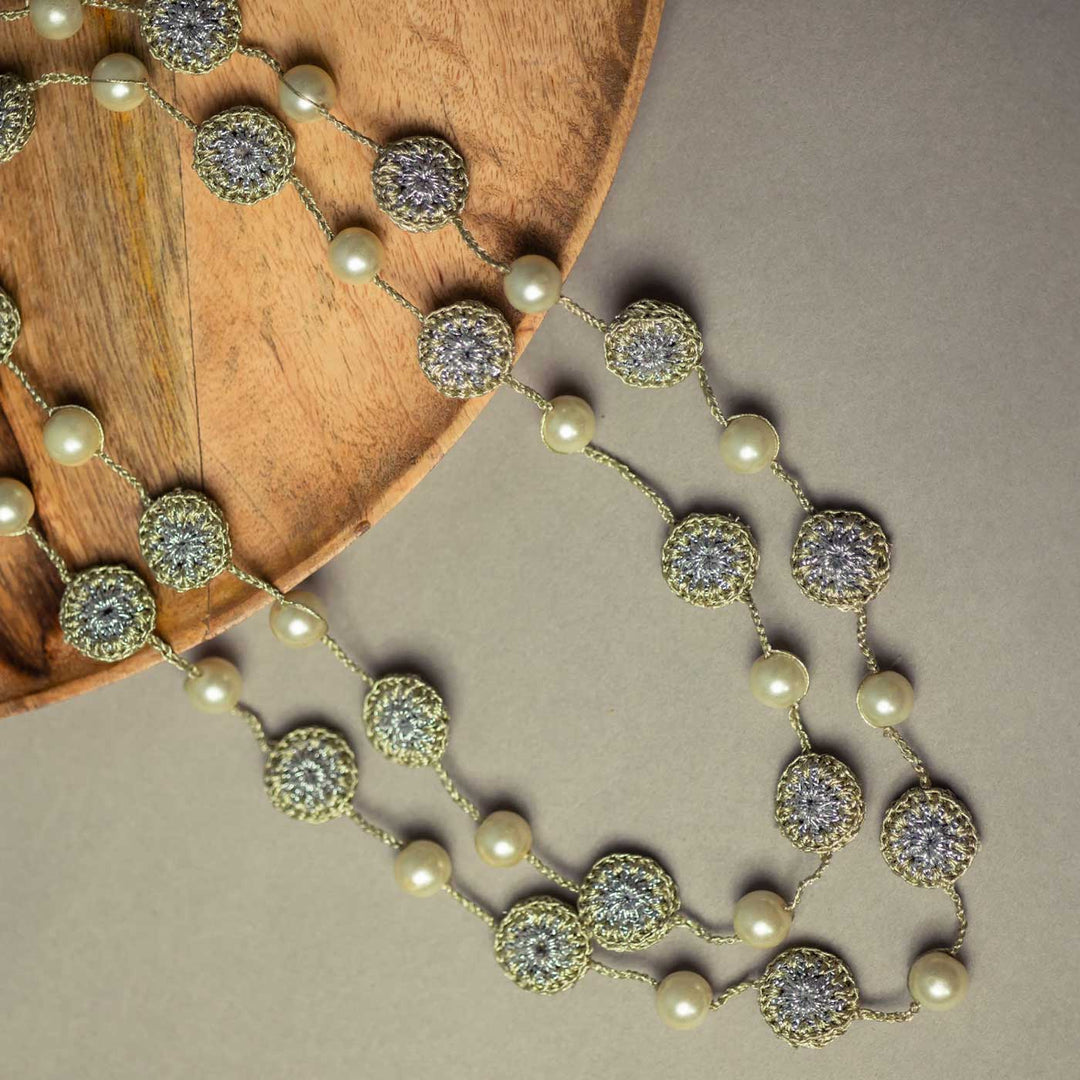 Handmade Crochet Gold Nakshatra Pearl Necklace
