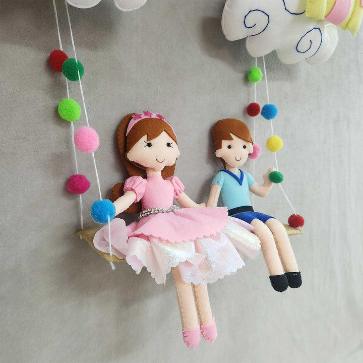 Personalized Rainbow Theme Felt Kids Name Plate For Siblings