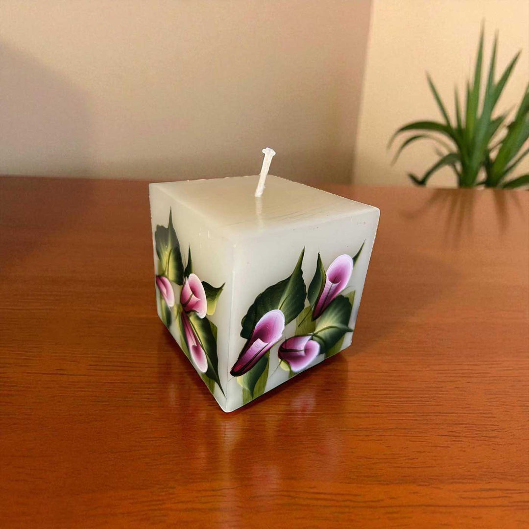 Hand-Painted Roses Floral Square Paraffin Scented Candle
