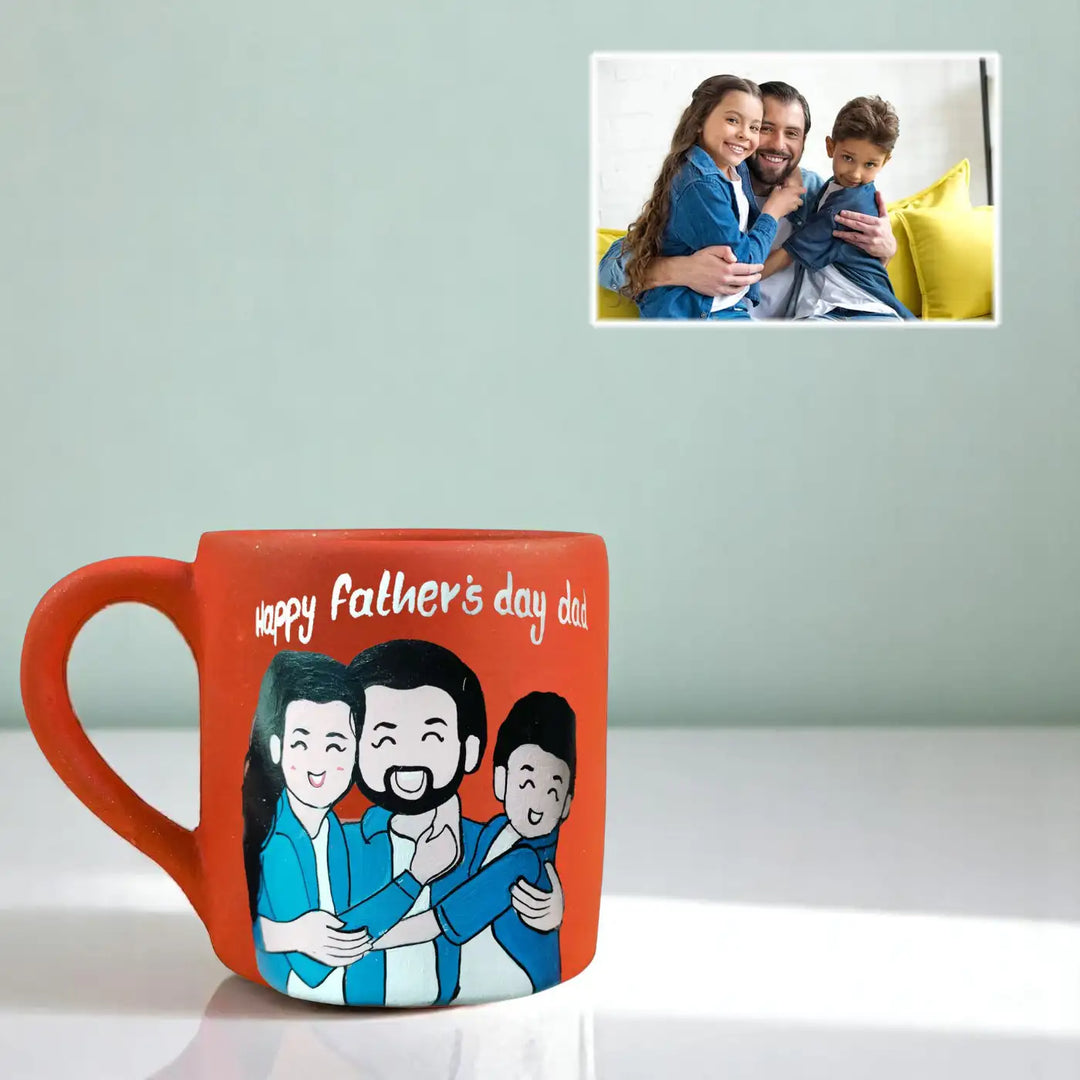 Photo Personalized Hand-Painted Father And Kids Terracotta Mug