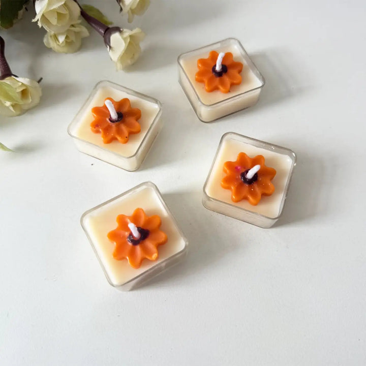 Handmade Orange Floral Soy Wax Candles | Set Of 4