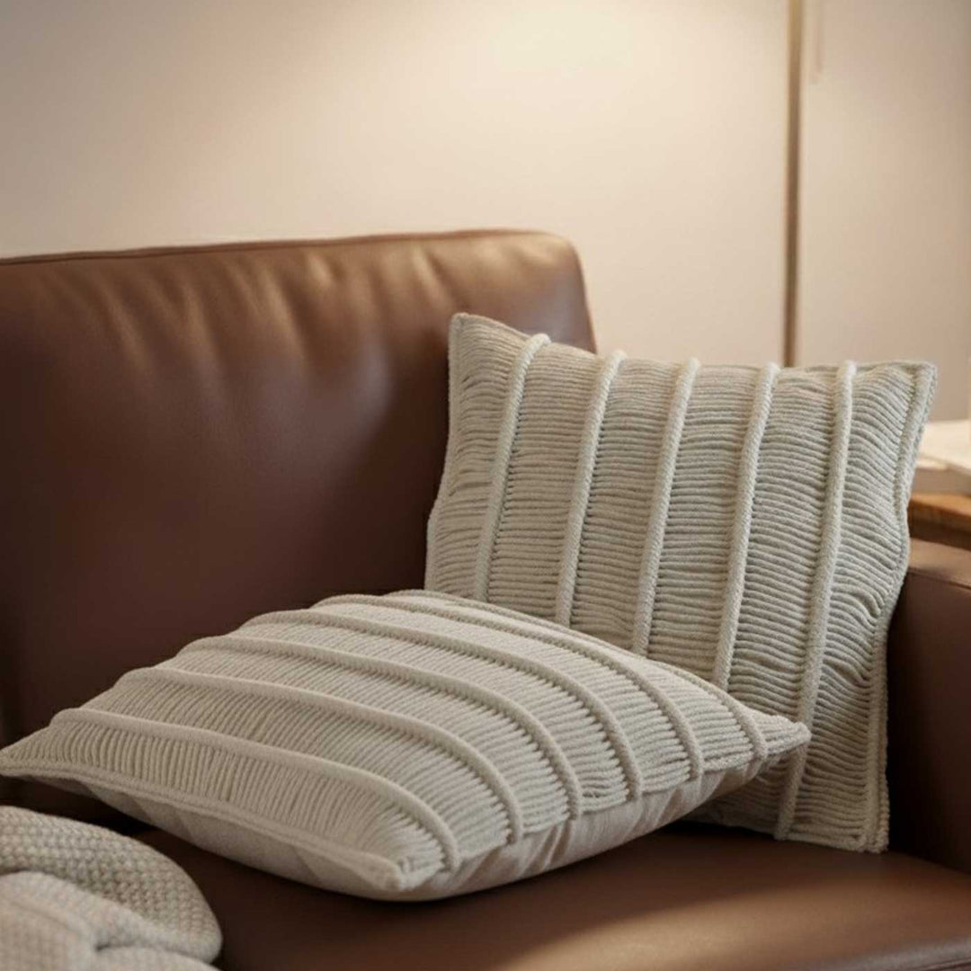 Set Of 2 | Handmade Macrame Stripes Design Cotton Cushion Cover