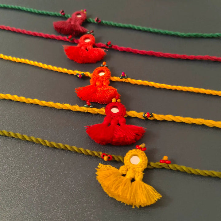 Handmade Mirror Work & Tassels Rakhi With Roli Chawal