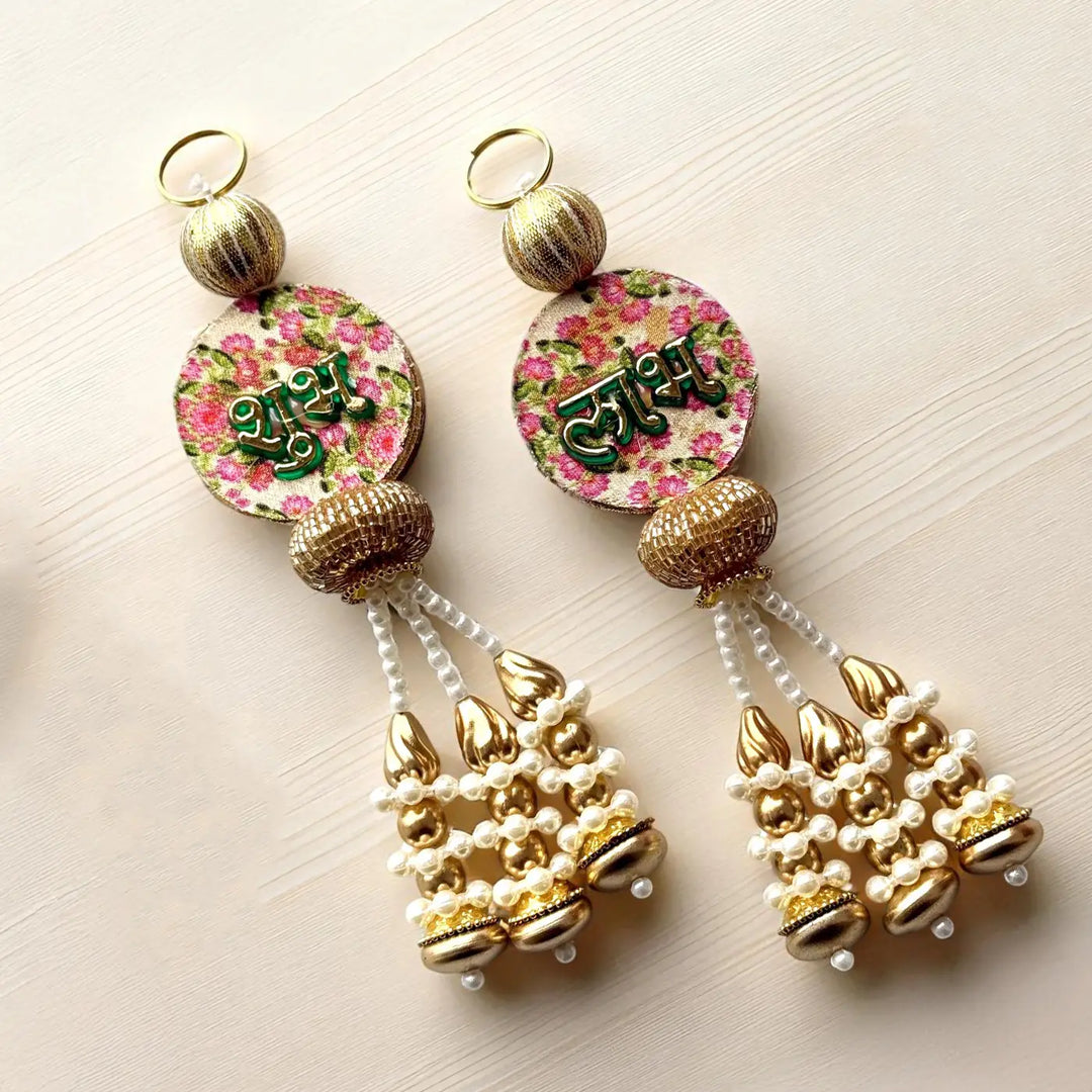 Handmade Beaded Floral Shubh Labh Hangings | Set Of 2