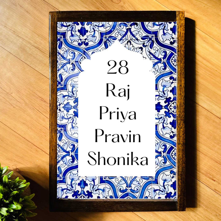 Majestic Blue And Yellow Vintage Personalized Resin Wooden Frame Name Plate