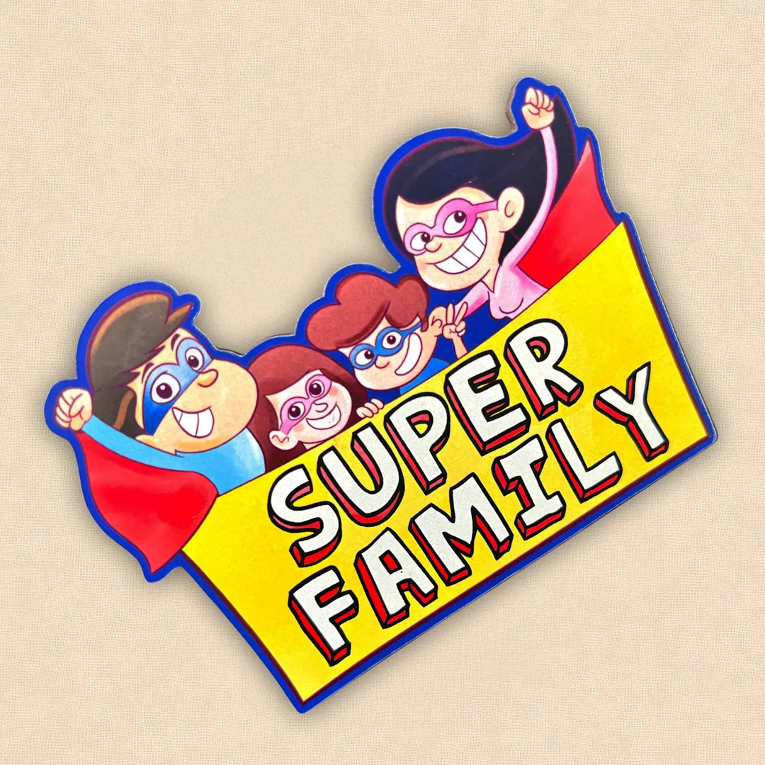 Printed "Super Family" MDF Wood Fridge Magnet