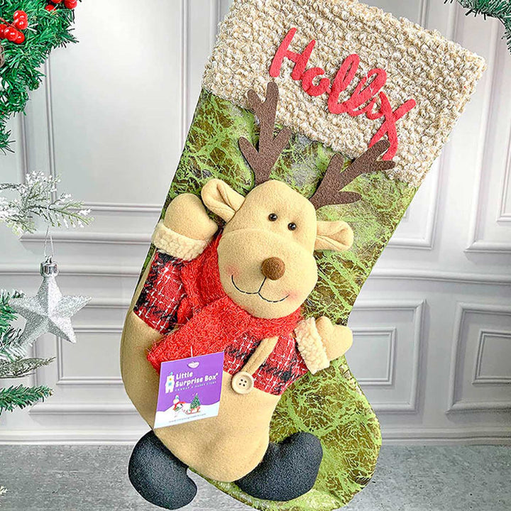 Handmade Holly Santa Cotton Stockings For Christmas Decoration