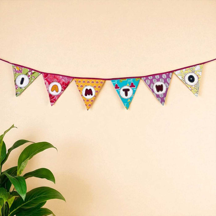 Customized Handmade Multicolored Age Banner Upcycled Fabric Bunting