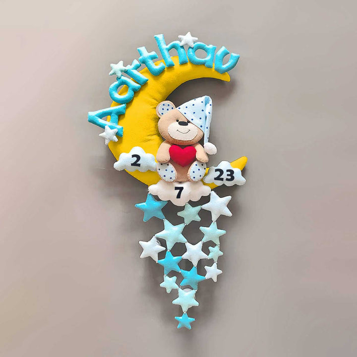 Hand-stitched Teddy Themed Felt Moon Nameplate For Kids