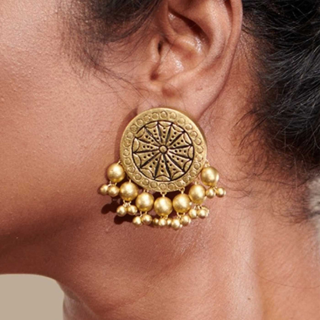 Handmade Beaded Rustic Gold Terracotta Earrings