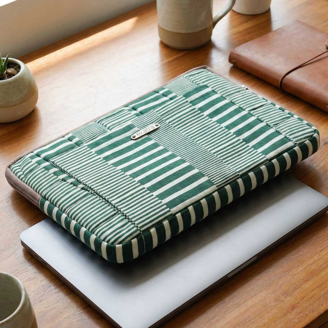 Handmade Sustainable Green Linings Laptop Sleeve