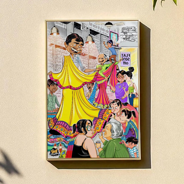Chandni Chowk Quirky Comic Style Printed Wall Art | 11x19 Inch | Unframed