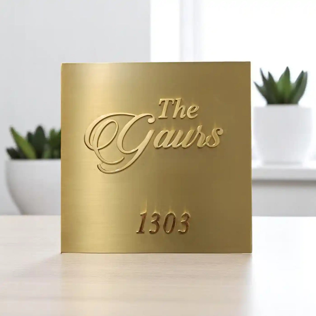 Personalized Square Minimal Design Brass Name Plate