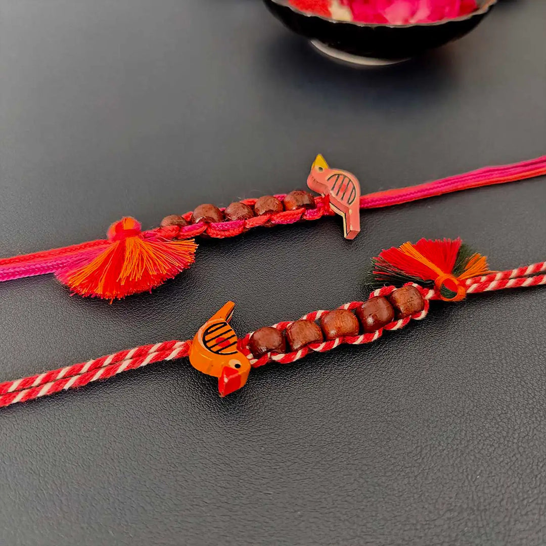 Handmade Beaded Bird Rakhi With Roli Chawal | Set Of 2