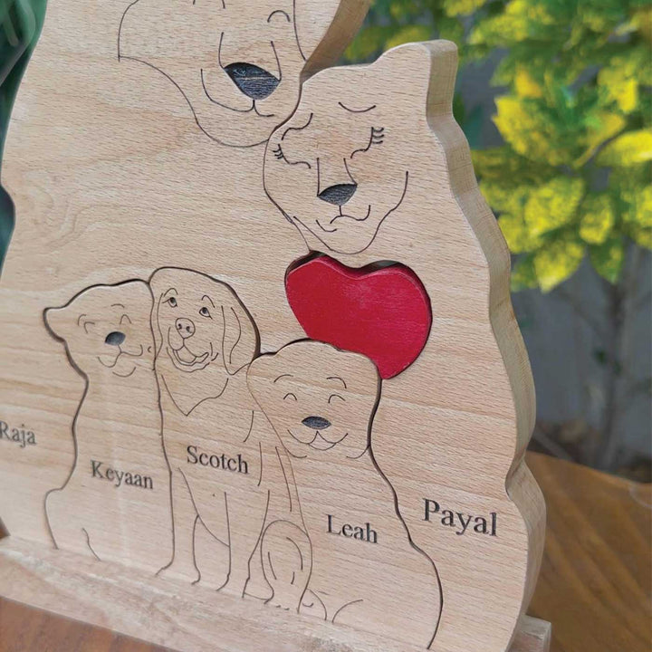 Personalized Lion Family Of 5 With Dog Wooden Figurine