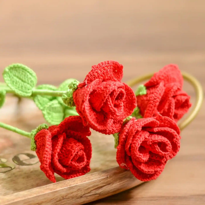 Handmade Crochet Rose Cotton Flower Stick | Pack Of 1