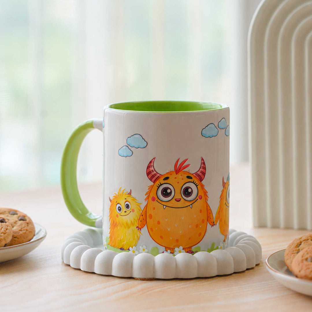 Handmade Glazed Ceramic "Monster" Theme Illustrated Mug For Kids