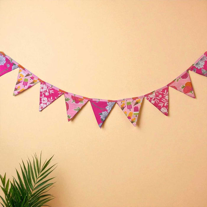 Handmade Pink Floral Upcycled Fabric Bunting