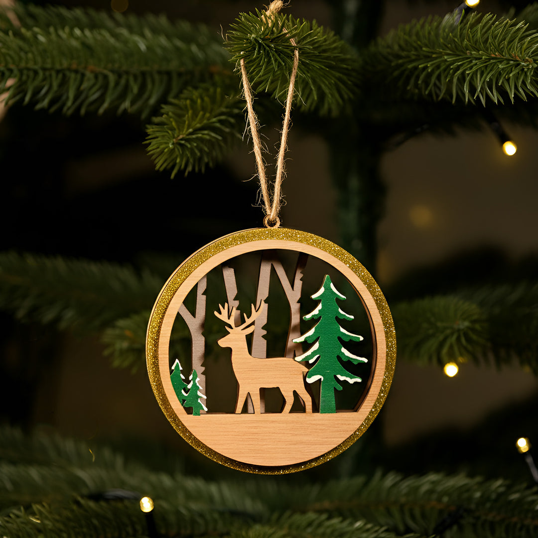 Laser Cut Reindeer & Xmas Tree Wooden Ornament For Christmas Decoration