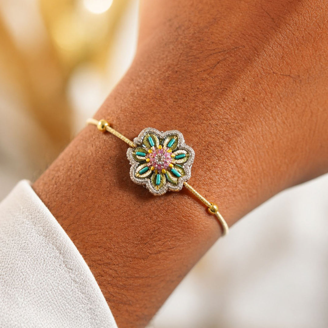 Handmade Flower Ghungroo & Shell Felt Rakhi For Brother