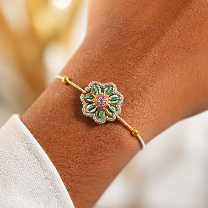 Handmade Flower Ghungroo & Shell Felt Rakhi For Brother