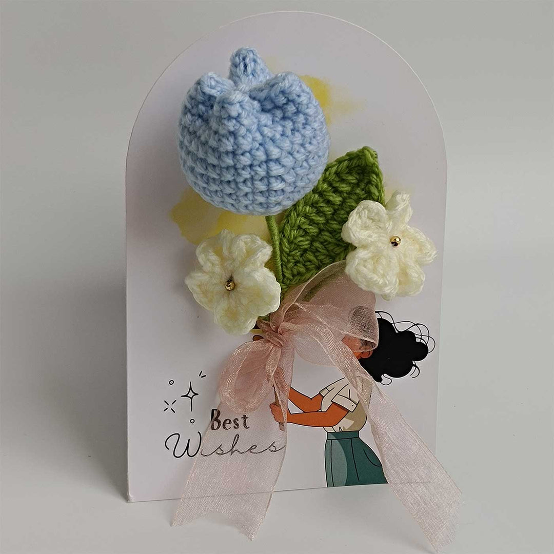 Handmade Crochet 3D Blue Tulip Greeting Card