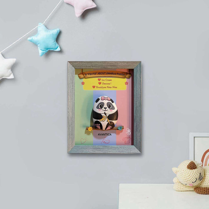 Personalized Hand-Painted Pebble Art Panda Theme Wooden Decorative Plaque