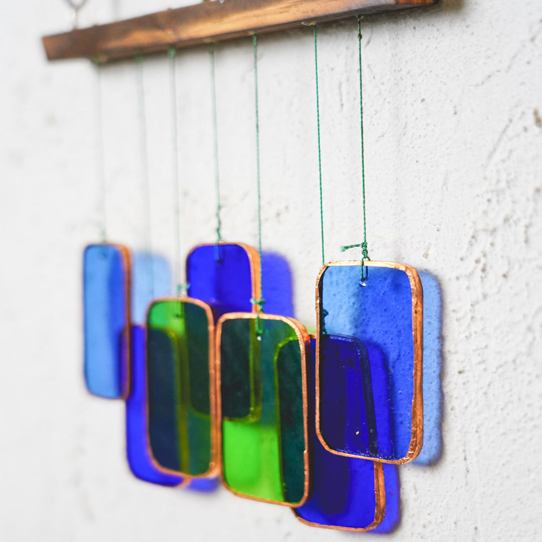 Blue Geometeric Stained Glass Windchime
