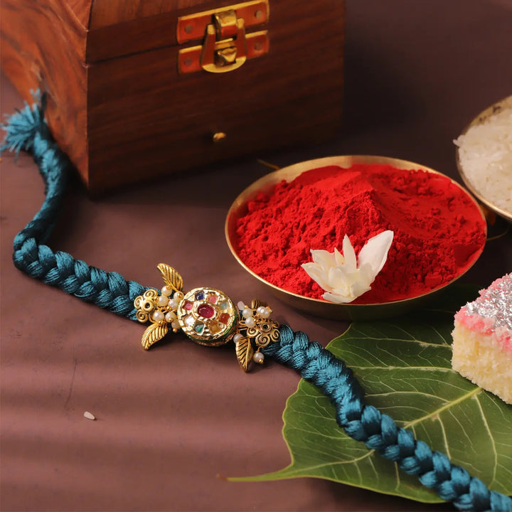 Handmade Navratna Stone Rakhi With Roli Chawal
