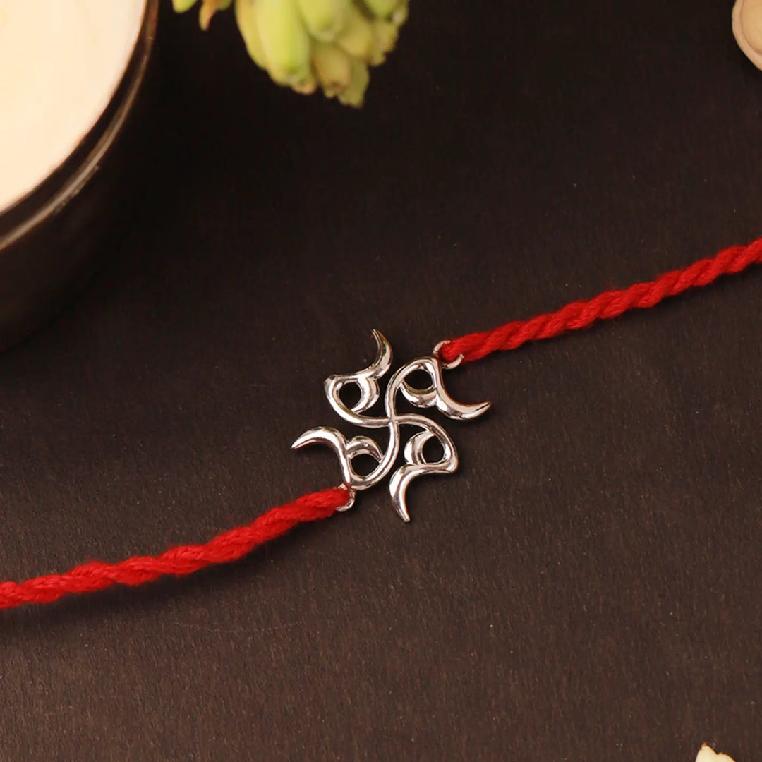 Handmade Pure Silver Sathiya Rakhi With Roli Chawal