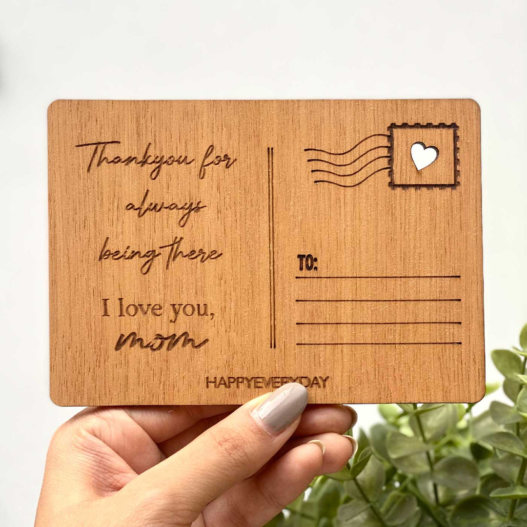 Engraved “I Love You Mom” Wooden Greeting Card