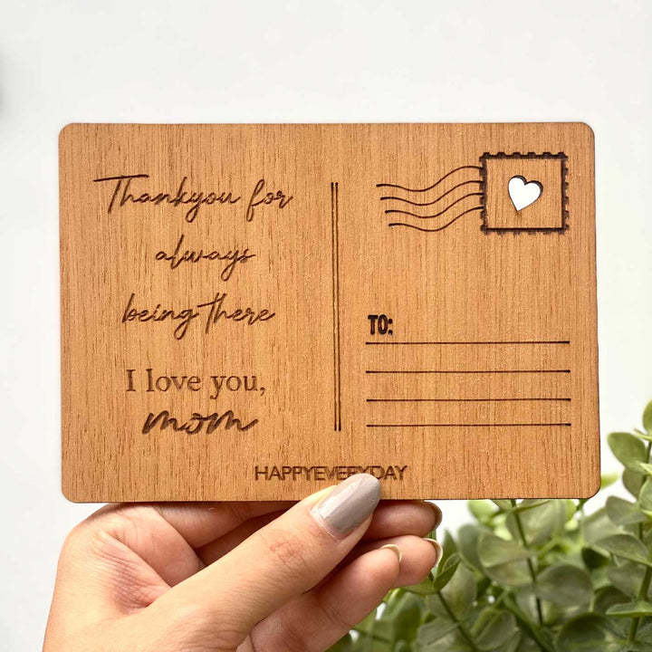 Engraved “I Love You Mom” Wooden Greeting Card
