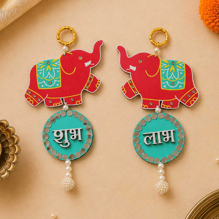 Handcrafted Elephant Shubh Labh Hanging | Set Of 2