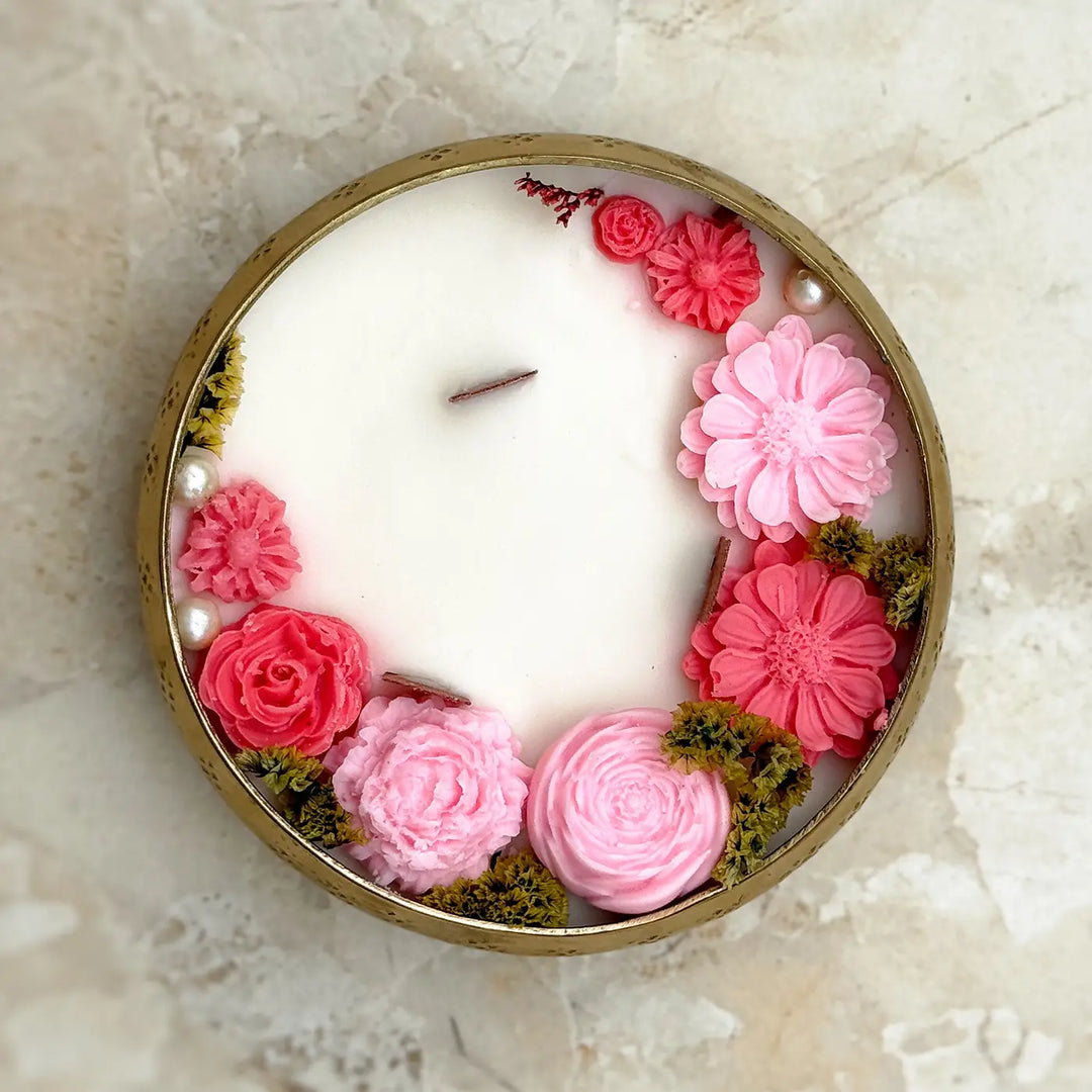 4 Inch | Handmade Pastel Flowers Soy Wax Urli Diya