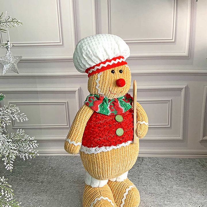 Spoon Gingerbread Self-Standing Man Woolen Decor For Christmas Table Decoration