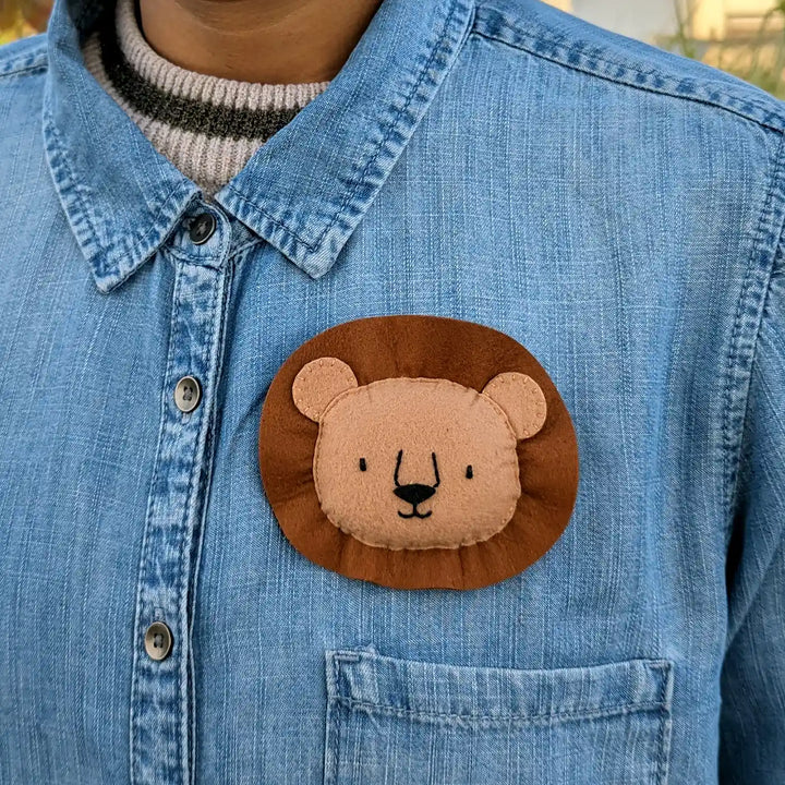 Handmade Lion & Tiger Theme Felt Brooches | Set Of 2